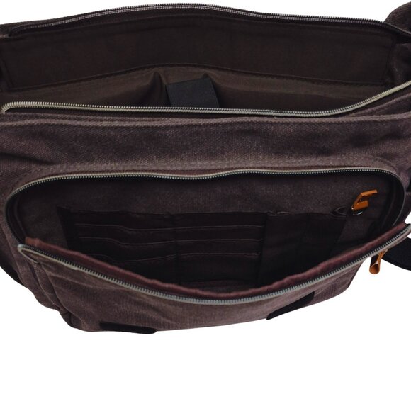 Messenger Bag for Men Women 13-14 Inch Laptop Water Resistant Shoulder Bag Brown - Picture 6 of 11